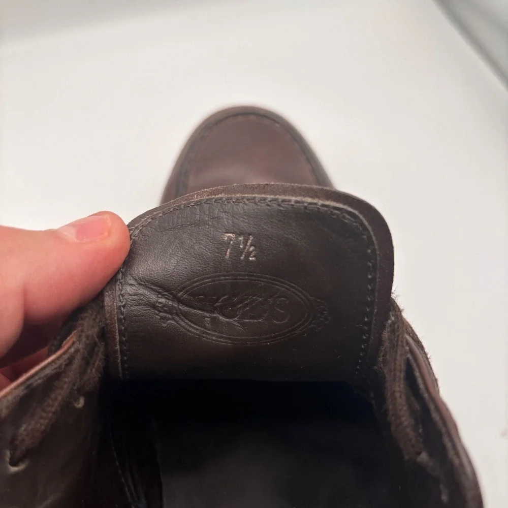 Tods Mens Brown Leather Moc Toe Derby Shoe Size 7.5 Made in Italy Luxury Loafers